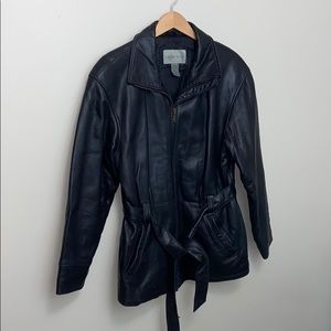 Relativity Vegan Leather Chocolate Brown Full Sip Coat with Waist Tie Size M